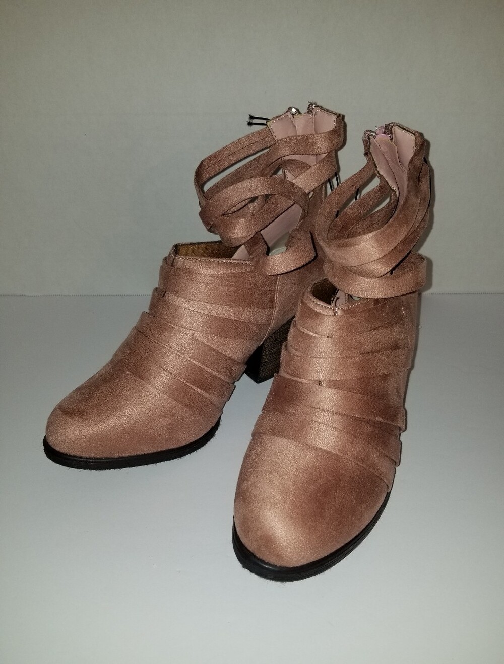 Women's Strappy Ankle Boots in Blush Pink